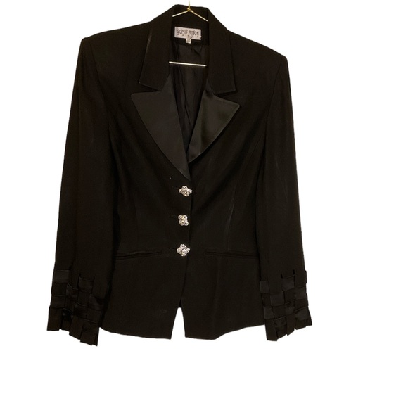 Vintage SOPHIE SITBON jacket with gorgeous jeweled buttons and checkered sleeve. - Picture 7 of 9